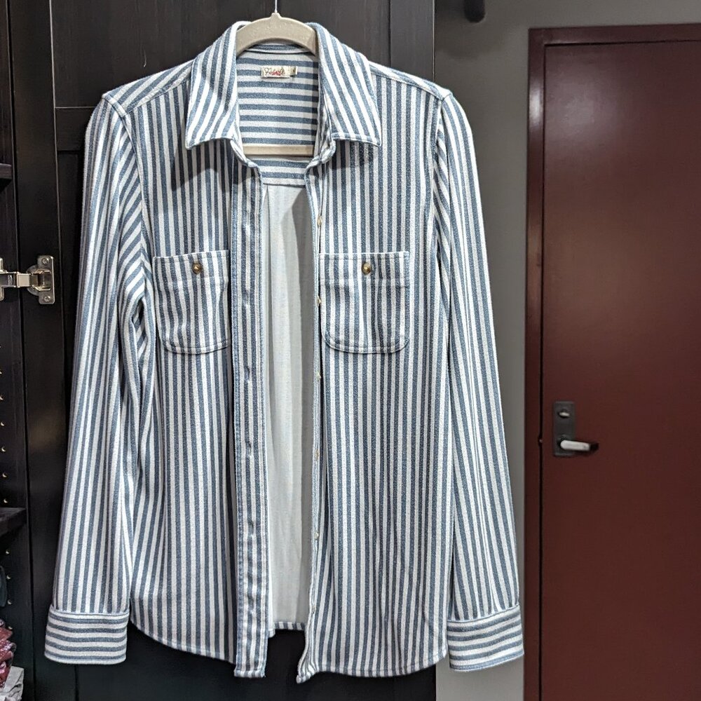 Faherty Legend Sweater Shirt in Navy Blazer Stripe (Medium)